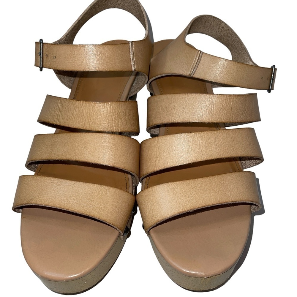 J by J. Crew Women's Sandals Size 8 Tan Faux Leather Strappy Buckle Close - Picture 2 of 10